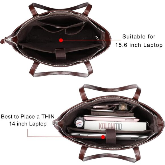 S-zone Women's Coffee Office 15.6 Inch Designer Cross Body Shoulder Handbag - Picture 3 of 6